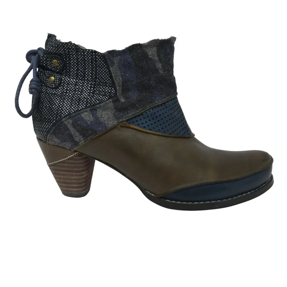 Boutique by‎ Corkys Shale Blue Brown Leather Heeled Ankle Boots Womens 8